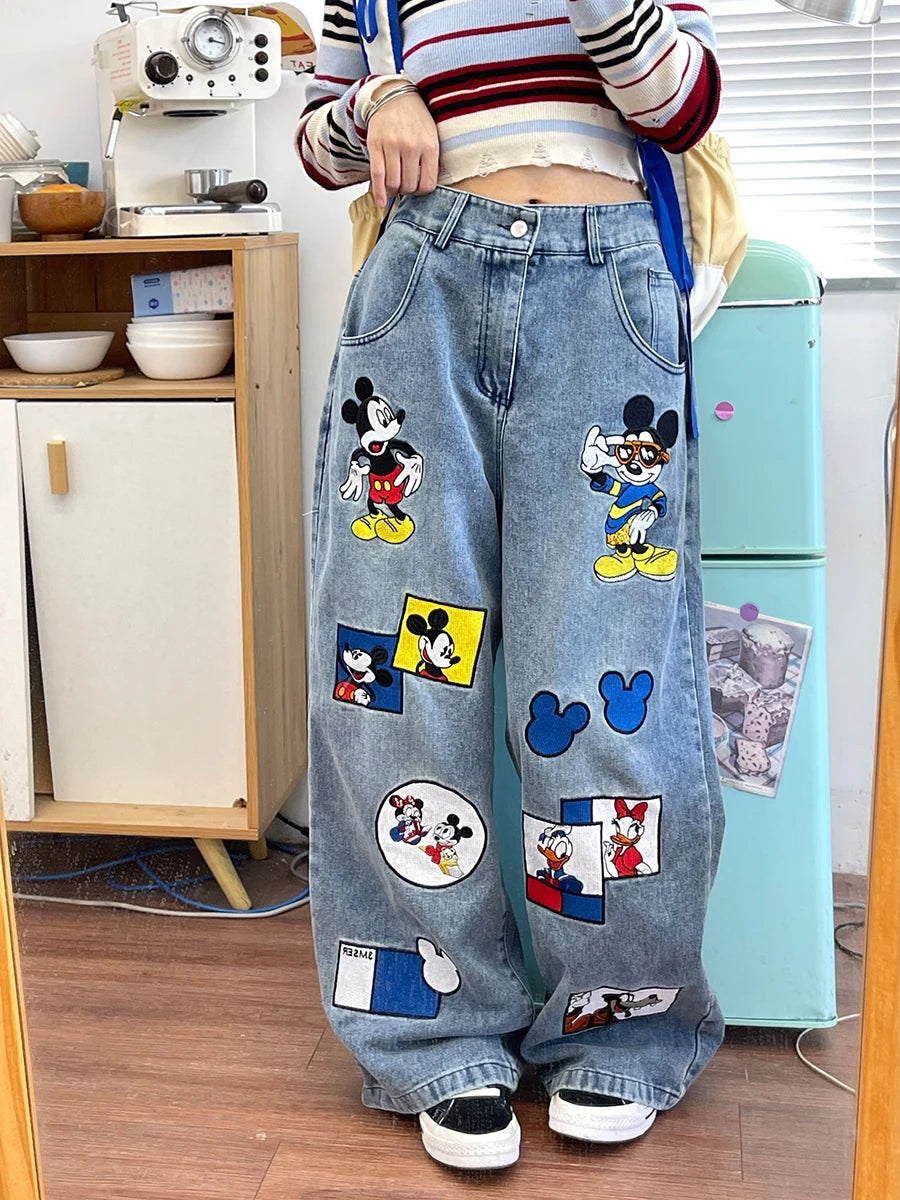 Funny Cartoon Embroidered Jeans for Women