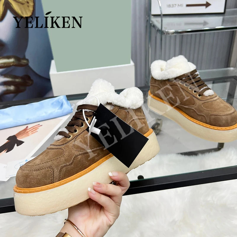 Winter Trend Woman Wool Chunky Casual Shoes