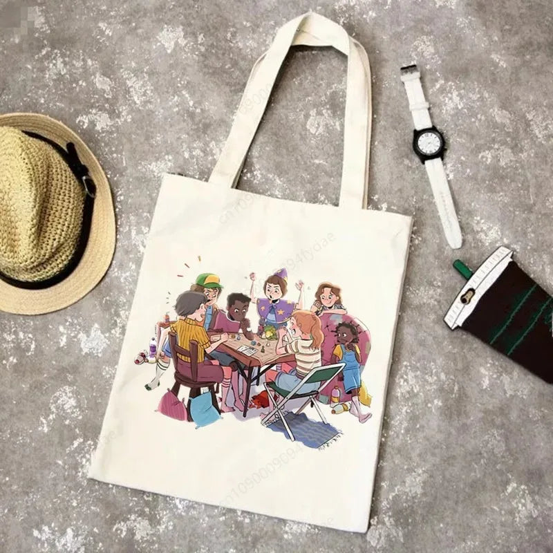 Stranger Thing Cartoon Canvas Women Tote Bags