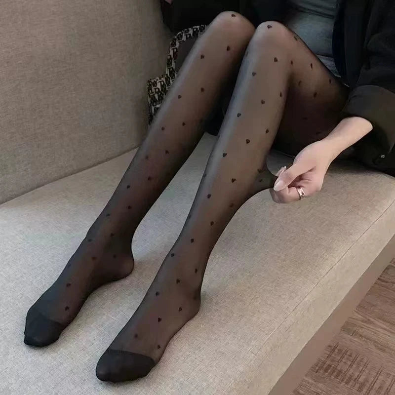 Black Silk Hollowed-Out Lace Retro Pantyhose