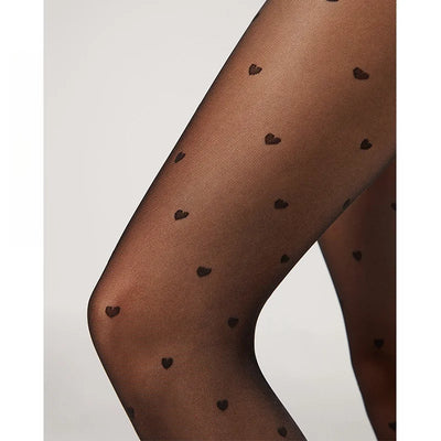 Black Silk Hollowed-Out Lace Retro Pantyhose