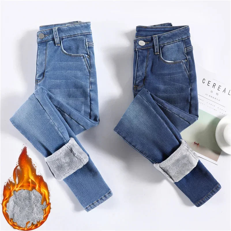 Fashion Thermal Slim Fit Velvet Plush Jeans