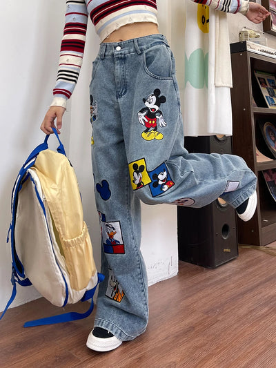 Funny Cartoon Embroidered Jeans for Women